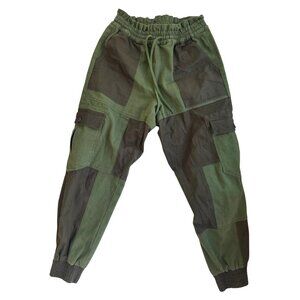 Alice + Olivia Classics Green Patchwork Cargo Pants L/G Cotton Jogger Army